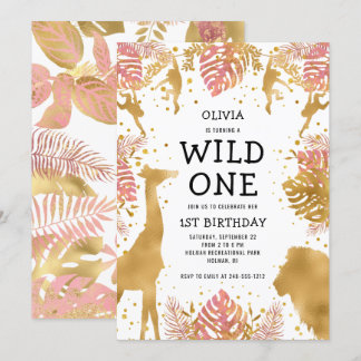 Mädchen 1. Geburtstag Pink Gold Safari Einladung