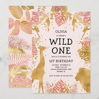 Mädchen 1. Geburtstag Pink Jungle Safari Einladung