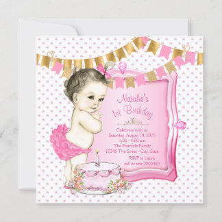 Mädchen 1. Geburtstag Rosa und Gold Einladung