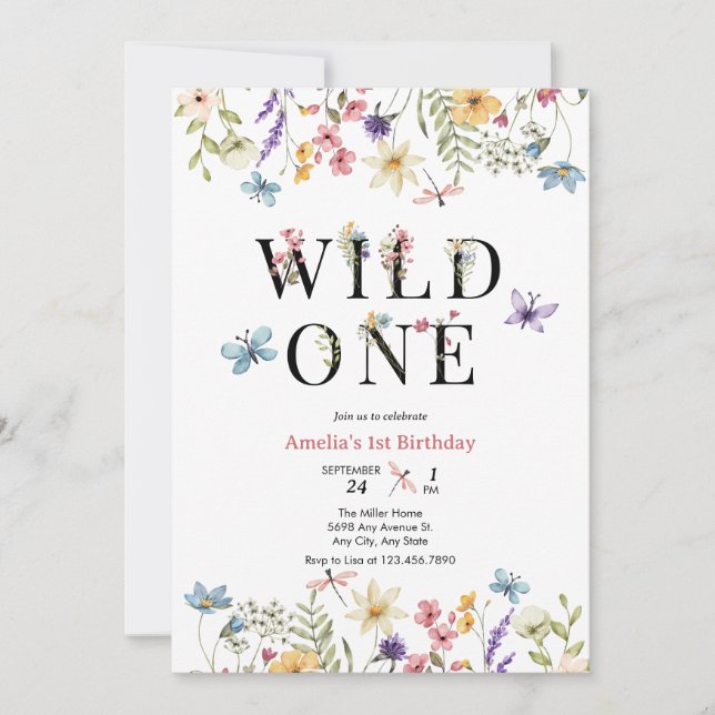 Mädchen 1. Geburtstag | Wild One Einladung (Vorderseite)