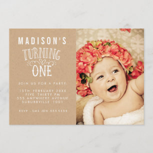 Mädchen-1. Geburtstags-personalisiertes Zahl-Foto Einladung