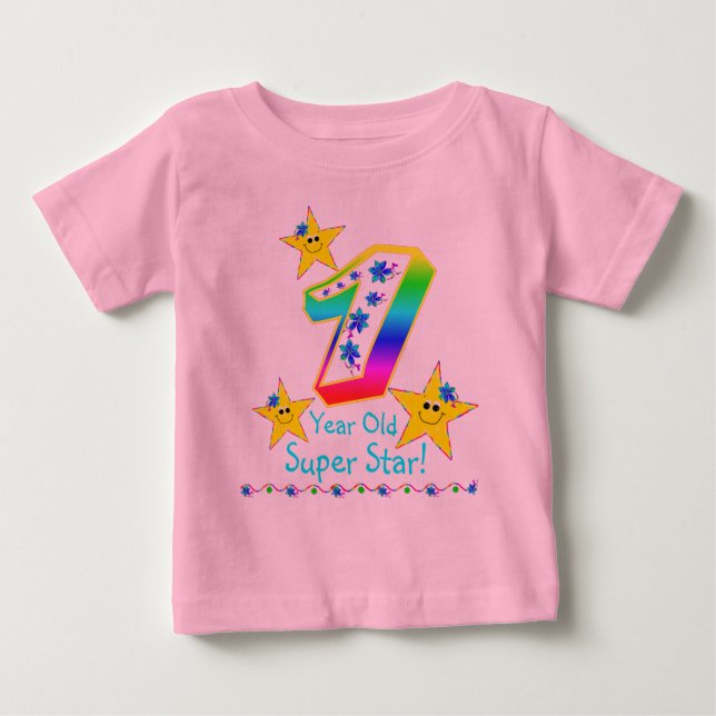 Mädchen 1 Jahr alt Super Star Shirt (Vorderseite)