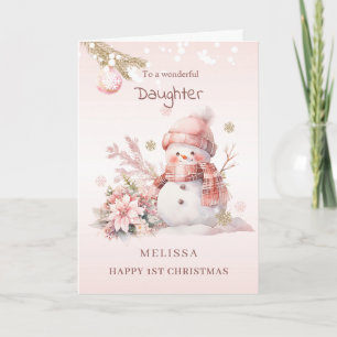 Mädchen 1. Weihnachtsrosa Schneemann Feiertagskarte