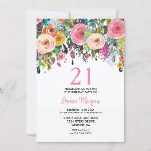 Mädchen 21. Geburtstag Party Einladen Rosa Blume Einladung