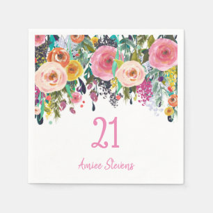 Mädchen 21. Geburtstag Party Rosa Blume Peach Serviette
