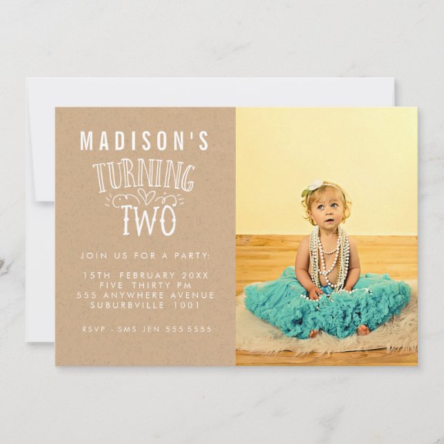 Mädchen 2. Geburtstag Personalisiertes Foto Einladung (Vorderseite)