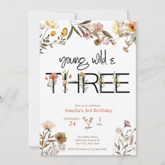 Mädchen 3. Geburtstag | Blumenmädchen Geburtstag Einladung