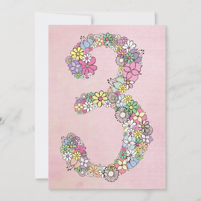 Mädchen 3. Geburtstag Party Custom Einladung (Vorderseite)