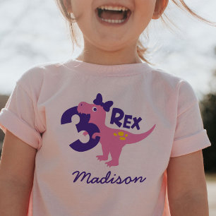 Mädchen 3. Geburtstag Rosa Dinosaurier mit Fliege  Kleinkind T-shirt