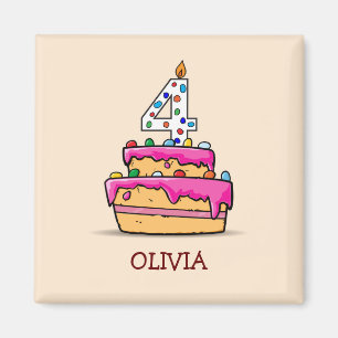 Mädchen 4. Geburtstag, 4. auf Sweet Pink Cake Magnet