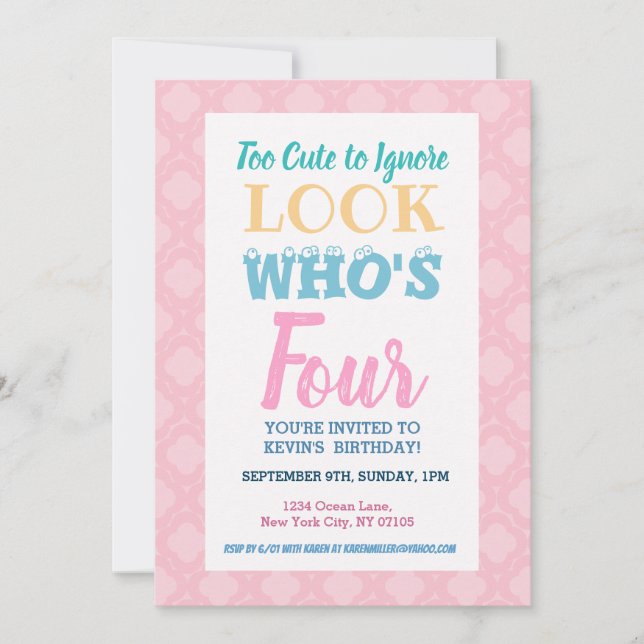 Mädchen 4. Geburtstag Einladung Redewendungen (Vorderseite)