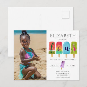 Mädchen 4. Geburtstag Eis Sommerparty Postkarte