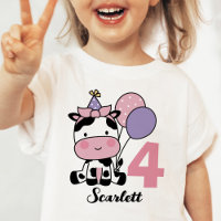 Mädchen 4. Geburtstag Niedliche Kuh Rosa Personali