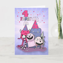 Mädchen 4. Geburtstag Rosa im Lila Cartoon Monster