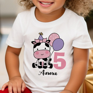 Mädchen 5. Geburtstag Kuh Balloons Personalisiert Baby T-shirt