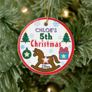 Mädchen 5. Weihnachten Pferd Baum FOTO Keramik Ornament