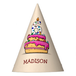 Mädchen 6. Geburtstag, 6. auf Sweet Pink Cake Partyhütchen
