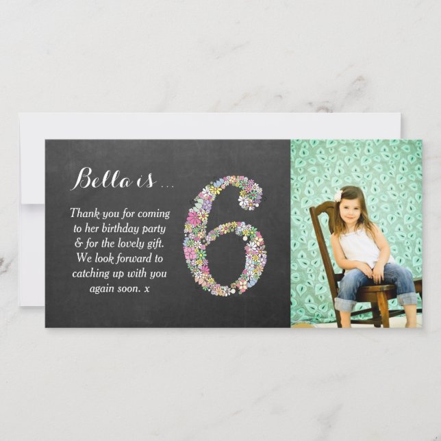 Mädchen 6. Geburtstag Blumenkohl Danke Foto-Karte (Vorderseite)