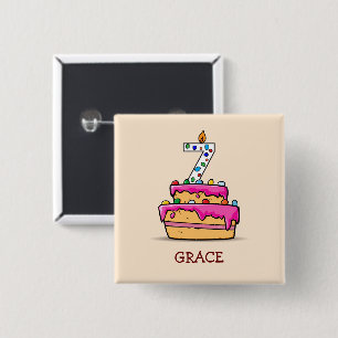 Mädchen 7. Geburtstag, 7. auf Sweet Pink Cake Button