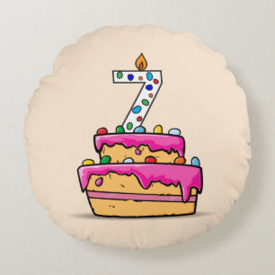 Mädchen 7. Geburtstag, 7. auf Sweet Pink Cake Rundes Kissen