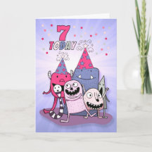 Mädchen 7. Geburtstag Rosa im Lila Cartoon Monster