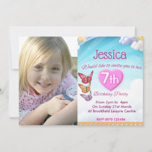 Mädchen 7. Geburtstagsfeier Foto-Einladungen Schme Einladung