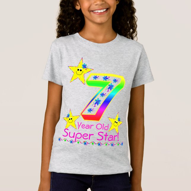 Mädchen 7 Jahre alt Super Star Shirt (Vorderseite)
