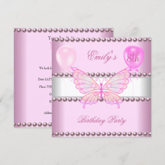 Mädchen 8. Geburtstag Schmetterling Pink Pearls Ba Einladung