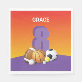 Mädchen 8. Geburtstag Sportbälle Serviette