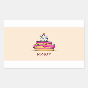 Mädchen 9. Geburtstag, 9. auf Sweet Pink Cake Rechteckiger Aufkleber