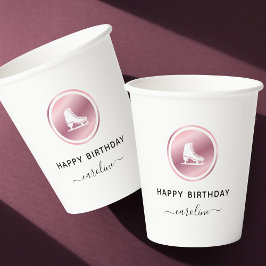 Mädchen Abbildung Skaten Geburtstag Rose Gold Ice  Pappbecher