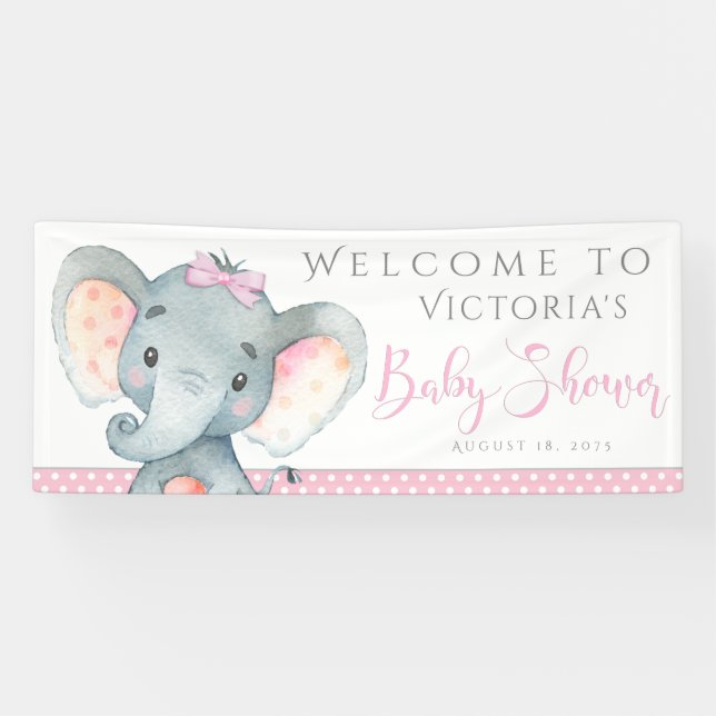 Mädchen Adorable Elephant Baby Shower Banner (Horizontal)