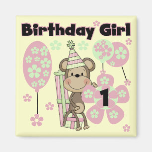 Mädchen-Affe mit Geschenk-1. Geburtstags-T-Shirts Magnet