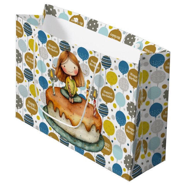 Mädchen Alles Gute zum Geburtstag  Große Geschenktüte (Vorderseite Schrägansicht)