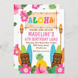 Mädchen Aloha Luau Geburtstagsfeier Einladung