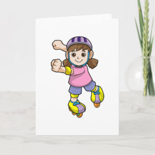 Mädchen als Skater mit Rollschuhen und Helm Karte