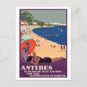 Mädchen am Antibes Beach, Frankreich, Côte d'Azur Postkarte