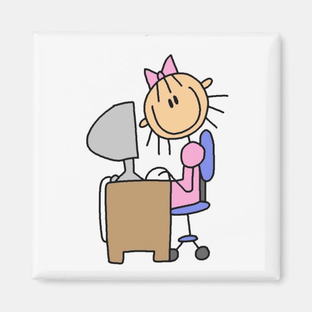Mädchen am Computer Magnet (Vorne)