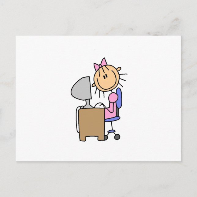 Mädchen am Computer Postkarte (Vorderseite)