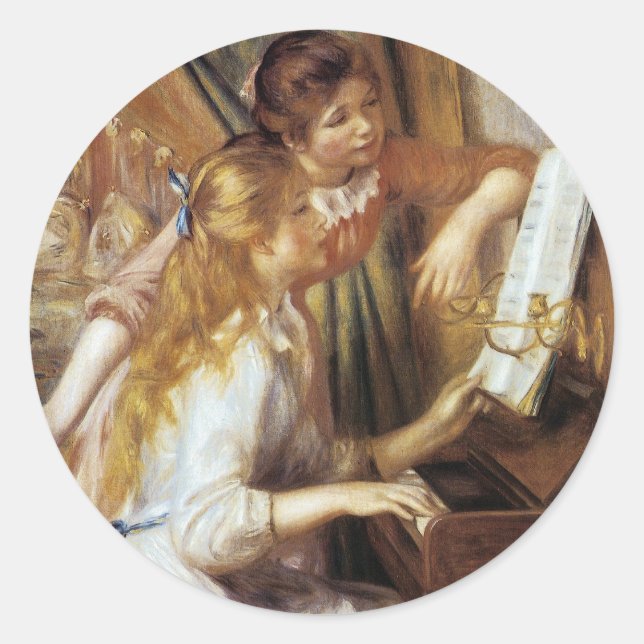 Mädchen am Klavier Runder Aufkleber (Vorderseite)