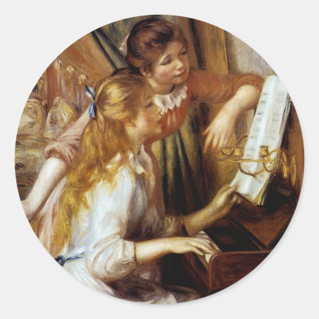 Mädchen am Klavier Runder Aufkleber (Vorderseite)