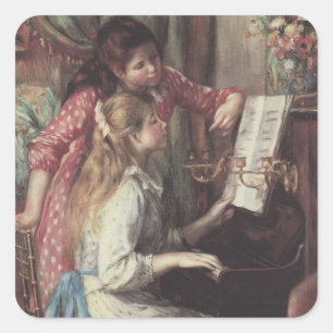 Mädchen am Klavier von Pierre Renoir Quadratischer Aufkleber