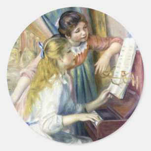 Mädchen am Klavier von Pierre Renoir Runder Aufkleber