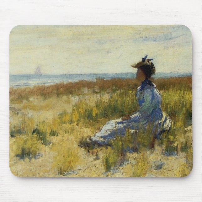 Mädchen am Meer sitzend Mousepad (Vorne)