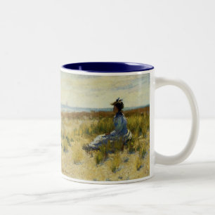 Mädchen am Meer sitzend Zweifarbige Tasse