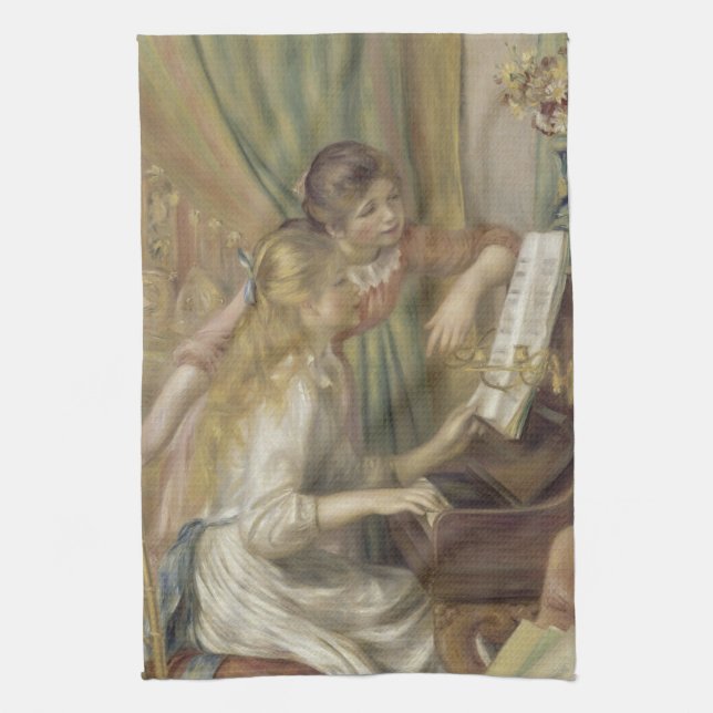 Mädchen am Piano Renoir Impressionist Malerei Geschirrtuch (Vertikal)