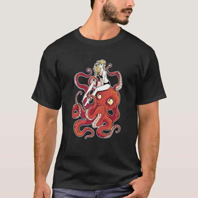 Mädchen am Roten Oktopus T-Shirt (Vorderseite)