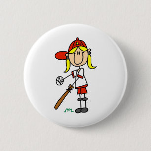 Mädchen am Schlag Stockfigur Baseball-Geschenke Button