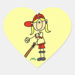 Mädchen am Schlag Stockfigur Baseball-Geschenke Herz-Aufkleber