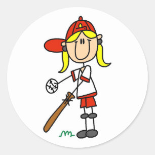 Mädchen am Schlag Stockfigur Baseball-Geschenke Runder Aufkleber